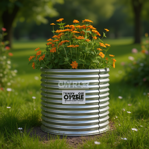 Jardinière en acier peint en poudre argentée, 31,5 po x 31,5 po x 26,8 po, design rustique, pot à fleurs pour extérieur - Product Image 2