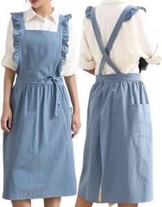 Baumwoll-Leinen Schürze Einfarbig Reinigungs- und Kochschürze für Küche und Garten für Frauen und Mädchen mit Taschen - Product Image 5