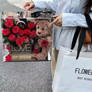 Ramo de Rosas de Flores Eternas en Caja de Acrílico Portátil, Regalo para Novia, Regalo de Cumpleaños, Venta al por Mayor - Product Image 2