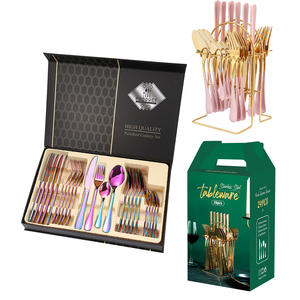 Juego de cubiertos de acero inoxidable chapado en oro, cuchillos de cuchara y tenedores, 24 unidades - Product Image 6