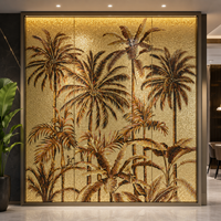 Mosaïque murale en verre grand format sur mesure, motif palmier de forêt tropicale, pour espace commercial