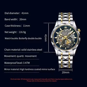 VA VOOM 2734 uomini di lusso blu quarzo 41mm quadrante cavo luminoso in acciaio inossidabile <span class=keywords><strong>Timer</strong></span> in esecuzione secondi Casual moda regalo orologio - Product Image 3