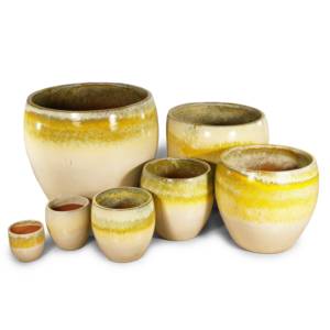 Ensemble de pots de fleurs en céramique à glaçure dégradée jaune et blanc de style américain, écologiques, durables, pour l'intérieur, l'extérieur, le jardin, la terrasse, la maison - Product Image 4