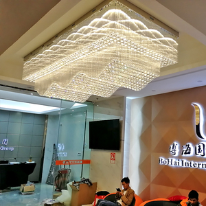 Tùy chỉnh hiện đại sang trọng pha lê thủy tinh đèn chùm trắng tiệc hội trường sảnh khách sạn ánh sáng mặt dây chuyền điều chỉnh chiều cao vuông/hình bầu dục AC dài - Product Image 3