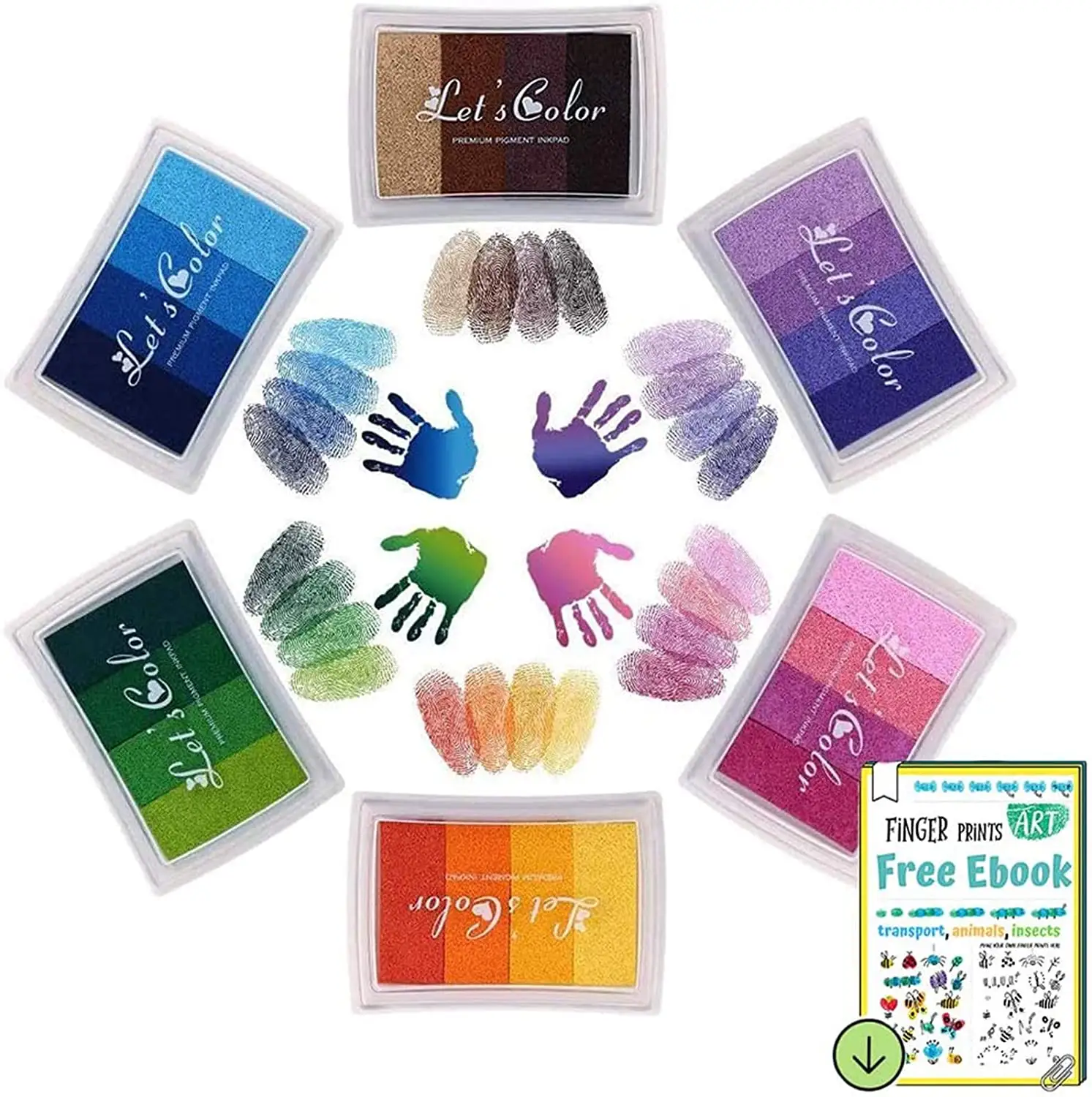 Ink Pad Set Fingerprint Ink Pad Non-Toxic Washable Stamp Pad with 4 Sheets of Fingerprint Stamp Book for Paper Crafts Fabric
