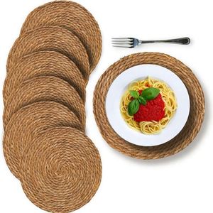 <b>Woven</b> Placemats Set Custom Table Mats Heat Resistant Anti-Slip Brown Round Rattan Placemats - Product Image 1