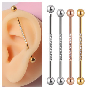 YICAI 14G acier inoxydable échafaudage industriel barre droite Cartilage boucle d'oreille pour les femmes pavé CZ industriel Barbell Piercing - Product Image 1