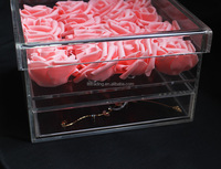 Boîte de support de Rose acrylique transparente boîte à savon de Rose haute brute avec tiroir à bijoux emballage cadeau Rose conservée dans une boîte-cadeau en verre