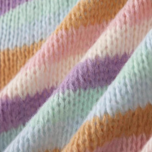 Cardigan tricoté à rayures arc-en-ciel pour femmes, manteau pull couleur bonbon en coton pour petites femmes - Product Image 4