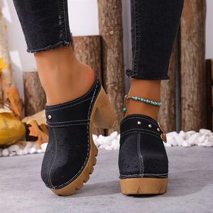 Tzduoya - Mules de Tacón Grueso con Plataforma Perforada, de Piel Sintética, Estilo Retro, Casuales, para Exteriores, para <span class=keywords><strong>Mujer</strong></span> - Product Image 4