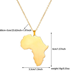 Collier avec carte de l'Afrique en acier inoxydable, pendentif plaqué or 18 carats, bijoux unisexe, cadeau - Product Image 4