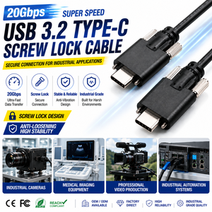 Cable USB 3.2 Tipo-C con Doble Bloqueo de Tornillos, Sincronización de Datos a 20 Gbps, Carga Rápida para Cámara Industrial, Sistema de Visión, Visión Artificial, SSD - Product Image 3