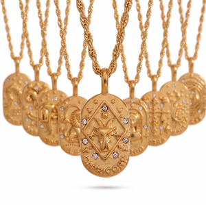 Collar de Acero Inoxidable Chapado en Oro de 18K con Signo Zodiacal, Joyería Vintage con Colgante de Astrología y Horóscopo para Mujer - Product Image 3