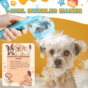 Custom Logo Dog Bath Brush Long Handle Pet Shampoo Silicone Puppy Massage Dog Shower Brush with Soap Dispenser - Product Image 2