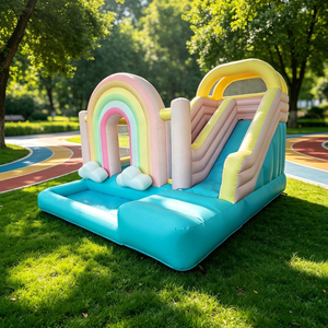 Château gonflable arc-en-ciel avec toboggan et piscine, aire de jeux pour enfants, usage domestique et extérieur, vente en gros, directement de l'usine - Product Image 2