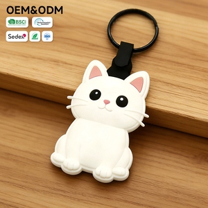 Gantungan Kunci Karet Anime Kawaii Silikon Lembut Kucing Putih Menggemaskan Dengan Telinga Merah Muda - Product Image 1