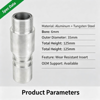 Buse de sablage pneumatique en acier au tungstène avec manchon en aluminium, alésage 6 mm, diamètre extérieur 35 mm, hauteur 125 mm, pour sablage à air comprimé
