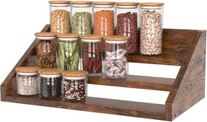 Étagère à épices en bois à 3 niveaux, présentoir surélevé pour pots de condiments, rangement de cuisine - Product Image 2