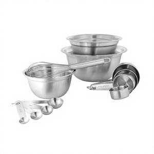 Poignée en acier inoxydable couleur argent 4 pièces cuisine essentielle usage quotidien tasse à mesurer cuillère ensemble bol à mélanger y compris le métal - Product Image 1