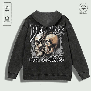 Sudadera con Capucha 100% Algodón Lavado con Estampado Gráfico de Calavera de la Marca X Studios, <span class=keywords><strong>Camino</strong></span> <span class=keywords><strong>al</strong></span> Paraíso, Varios Colores - Product Image 2