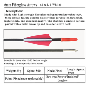Nhà máy trực tiếp 6mm sợi thủy tinh đào tạo mũi tên với outsert mũi tên lời khuyên cho ngoài trời/lĩnh vực recurve thẳng kéo cung cho thể thao - Product Image 6