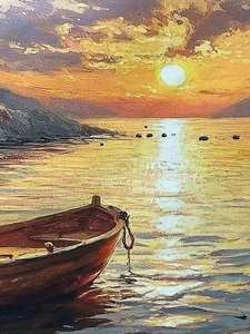Quadro su Tela Grande Formato con Barca al Tramonto + Dipinto a Olio su Tela per Arredamento Soggiorno e Camera da Letto - Product Image 4