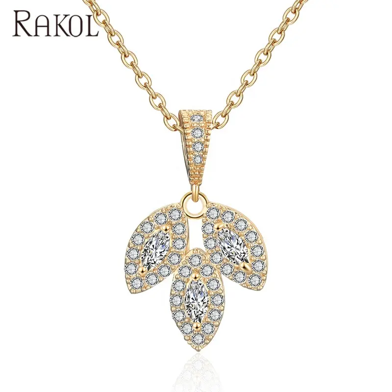 RAKOL NP2121 Hot sale Zircon pendent necklace 2021 micro full diamond leaf pendent necklace jewelry
