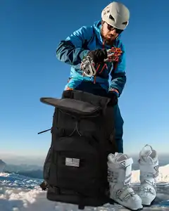 Bolsa de esqui personalizada unissex com compartimento úmido 50L Bolsa de viagem acolchoada para botas de snowboard Bolsa tática de ski