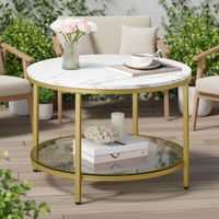 Table basse moderne en marbre avec plateau en verre trempé, cadre métallique et étagère inférieure de rangement pour salon, salle à manger, chambre et mobilier de maison