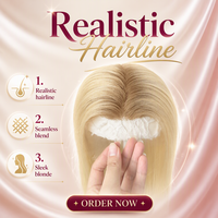 Topper en dentelle Shadow Root, cheveux humains 100% raides, blond pâle crémeux avec racines foncées naturelles, pour calotte affinée