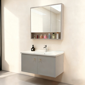 Ensemble de <span class=keywords><strong>meuble</strong></span>-lavabo intelligent de style moderne et luxueux avec armoire de salle de bain en acier inoxydable, lavabo en céramique, armoire de rangement de grande capacité - Product Image 2