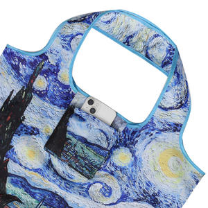 Sac en polyester écologique transfrontalier très vendu, série de tableaux célèbres du musée, Van Gogh Nuit étoilée, sac de shopping à motif de dessin animé - Product Image 3
