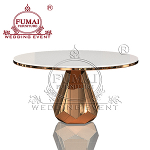 Meubles de restaurant de table de centre de salle à manger de base en acier inoxydable doré avec plateau en MDF de forme ronde de luxe - Product Image 4