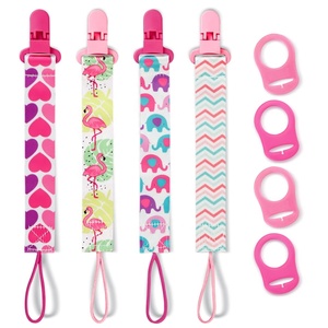 Lot de 3 attaches-sucettes pour bébé en tissu polyester, sans BPA, de qualité alimentaire, avec chaîne en carton et clip en coton, design coloré et mignon - Product Image 2