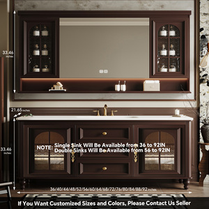 French Retro Style <strong>Bathroom</strong> Vanity with Single/Double Sink - Solid Wood <strong>Freestanding</strong> <strong>Bathroom</strong> Vanity Cabinet LED Defog <strong>Mirror</strong> - Product Image 6