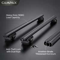 [CAMPAX] Barras Transversales de Techo de Aluminio de 120/130/135/140/150cm para SUV, Ideales para Overlanding |   Dachtrager