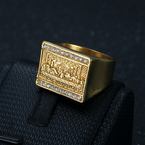 Acciaio inossidabile Leonardo Da <span class=keywords><strong>Vinci</strong></span> l'ultima cena anelli apostolen discepolo di Gesù Cristo 18K oro PVD placcato moda religiosa - Product Image 2
