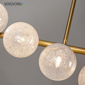 DPL386505 Lampadario Lineare Lungo in Vetro Craquelé Stile Nordico Minimalista, Finitura Ottone/Nero, 9 Lampadine G9, Illuminazione Moderna per Sala da Pranzo - Product Image 6