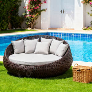 أسرّة على شكل حديقة من الراتان أو الخيزران الأبيض ، مناسبة للأماكن المفتوحة ، مناسبة لحوض السباحة - Product Image 3