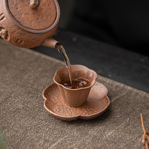 Petalo in ceramica grossolana sottobicchiere in ceramica vassoio da tè in stile cinese modello nuvola antiscivolo per uso domestico piccolo piatto tazza da tè piattini - Product Image 2