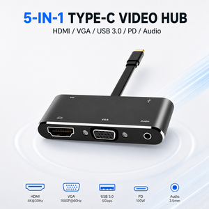 Hub USB C 5 en 1, adaptateur multiport <span class=keywords><strong>HDMI</strong></span> 4K VGA 1080P, USB 3.0 5 Gbps, charge PD, prise audio pour MacBook Pro, ordinateur portable - Product Image 1