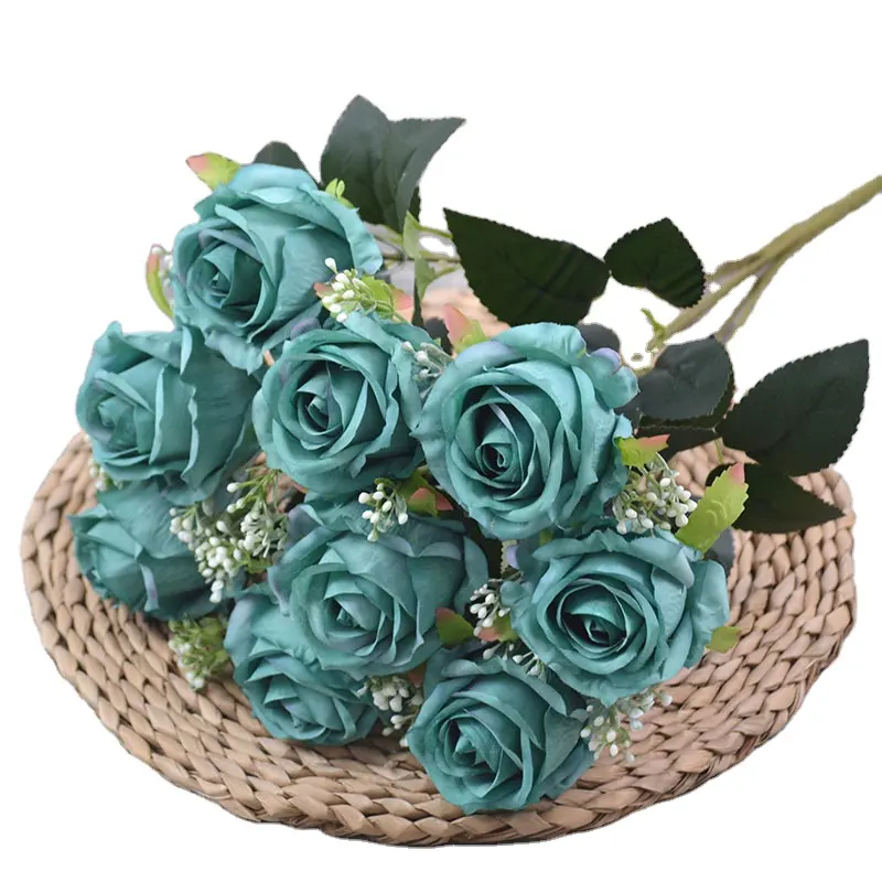 Artificial Rose Flowers Real Looking Aqua Blue Rose Flower with Stems