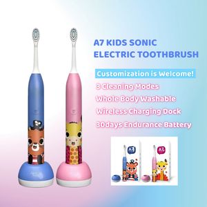 Elektrische Schallzahnbürste für Kinder mit sanfter Mundpflege, Cartoon-Design, IPX7 wasserdicht – weicher, TPE-ummantelter & biegsamer Kopf – Farbverlauf-Seidenborsten - Product Image 5