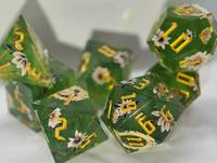 Jeu de dés en résine verte à motifs floraux, 7 pièces, dés de jeu polyédriques avec numérotation dorée pour jeux de société de rôle sur table