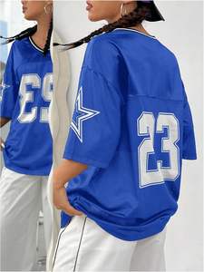 Camisetas de Jersey para mujer, camisetas gráficas, ropa de calle de gran tamaño, Camiseta con estampado de letras, Camiseta con cuello en V - Product Image 2