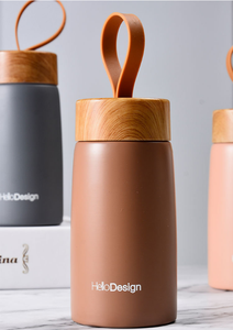 Thermos à vide 304 en acier inoxydable 280 ml, motif grain de bois, mini-bouteille mignonne, tasse isotherme avec couvercle à corde - Product Image 2