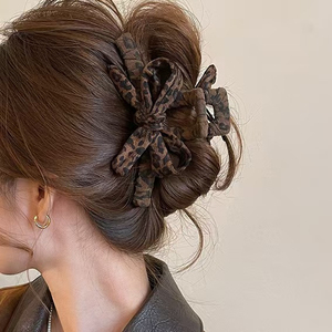 Pinza para el pelo con lazo y estampado de leopardo, elegante y de gran venta, diseño sencillo y exclusivo, para mujer, joyería de moda al por mayor - Product Image 1