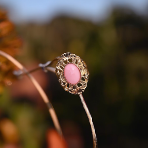 แหวนแฟชั่นชุบทอง PVD สแตนเลสสตีล 316L ประดับพลอยสีชมพูรูปวงรี - Product Image 3