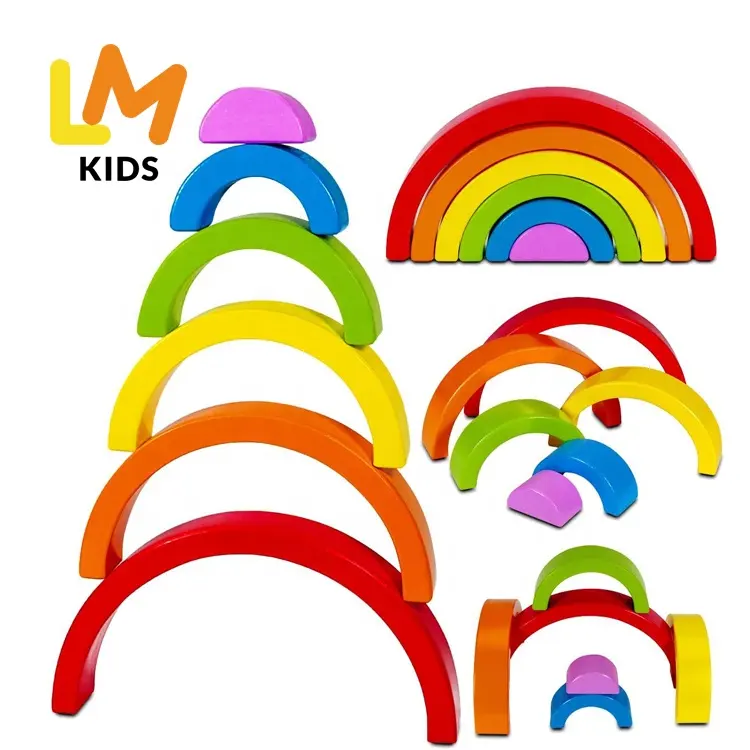 LM KIDS jouets éducatifs Jeu d'empilage arc-en-ciel en bois Nesting Stacker Puzzle Blocks block puzzle