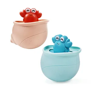 Juguetes de baño para bebés, juguete educativo lavable con pulverizador de agua, cangrejo, rosa y azul